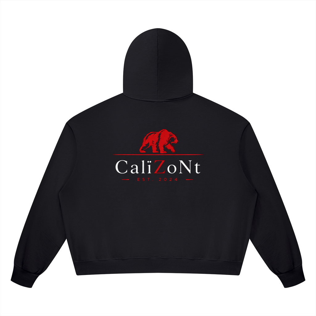 CalïZoNt Vintage Wash Boxy Full-Zip Hoodie in black, back view
