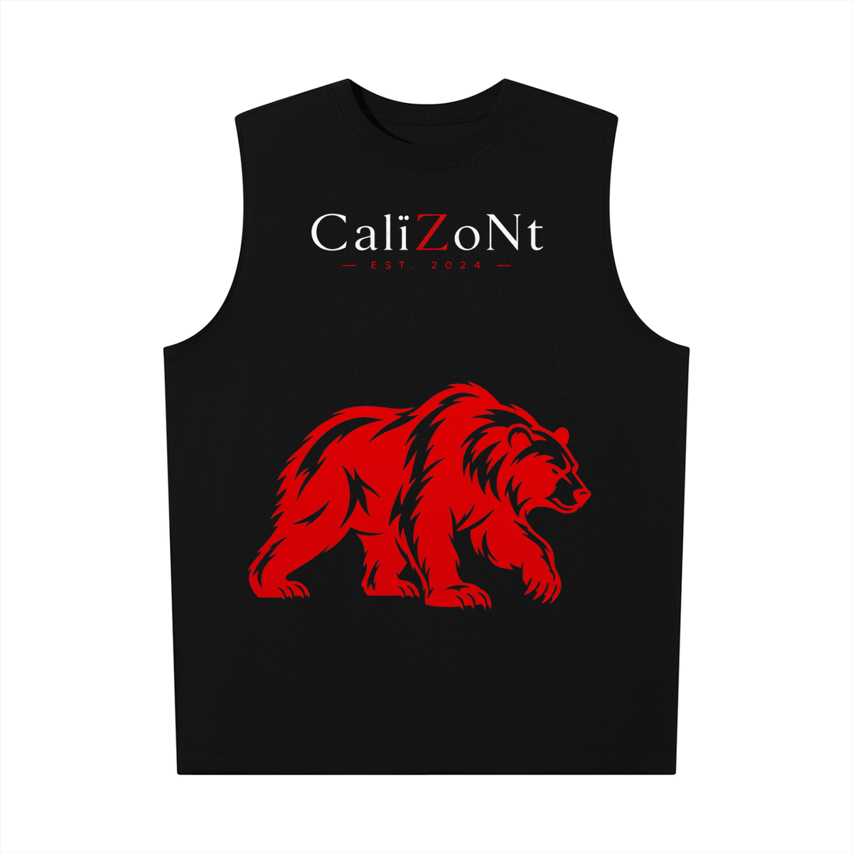 CalïZoNt Men's Oversized Tank Wordmark in black, front view
