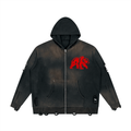 CalïZoNt Distressed Full-Zip Sweater in black, front view