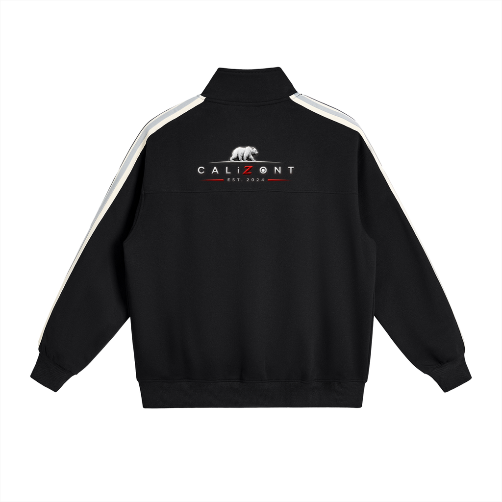 CalïZoNt Contrast Side-Stripe Stand Collar Jacket in black, back view