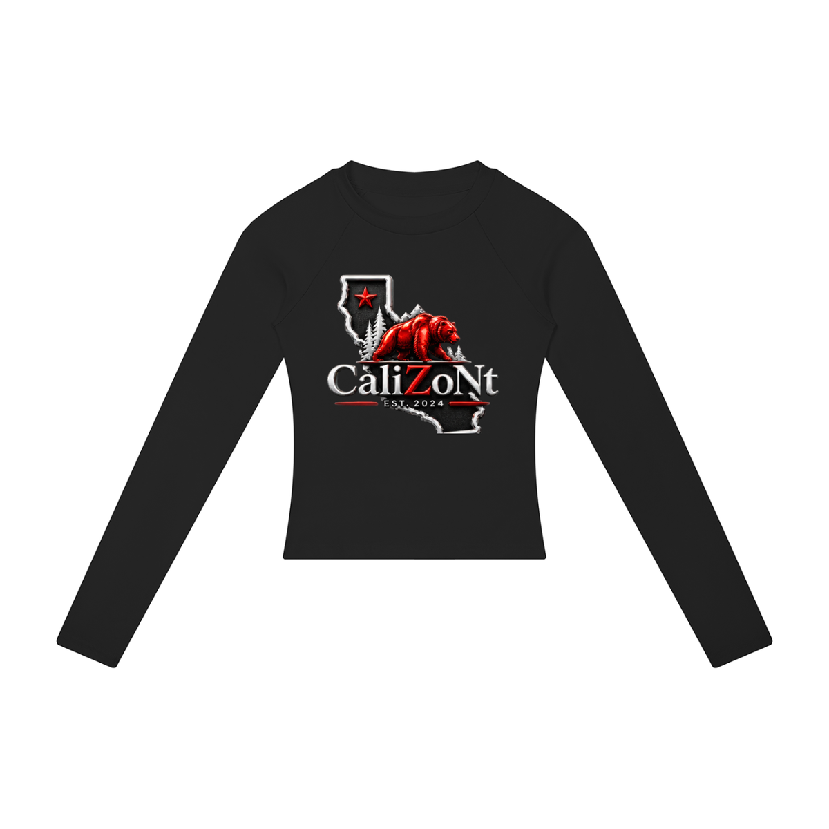 CalïZoNt Women's Slim Raglan Long Sleeve Emblem in black, front view