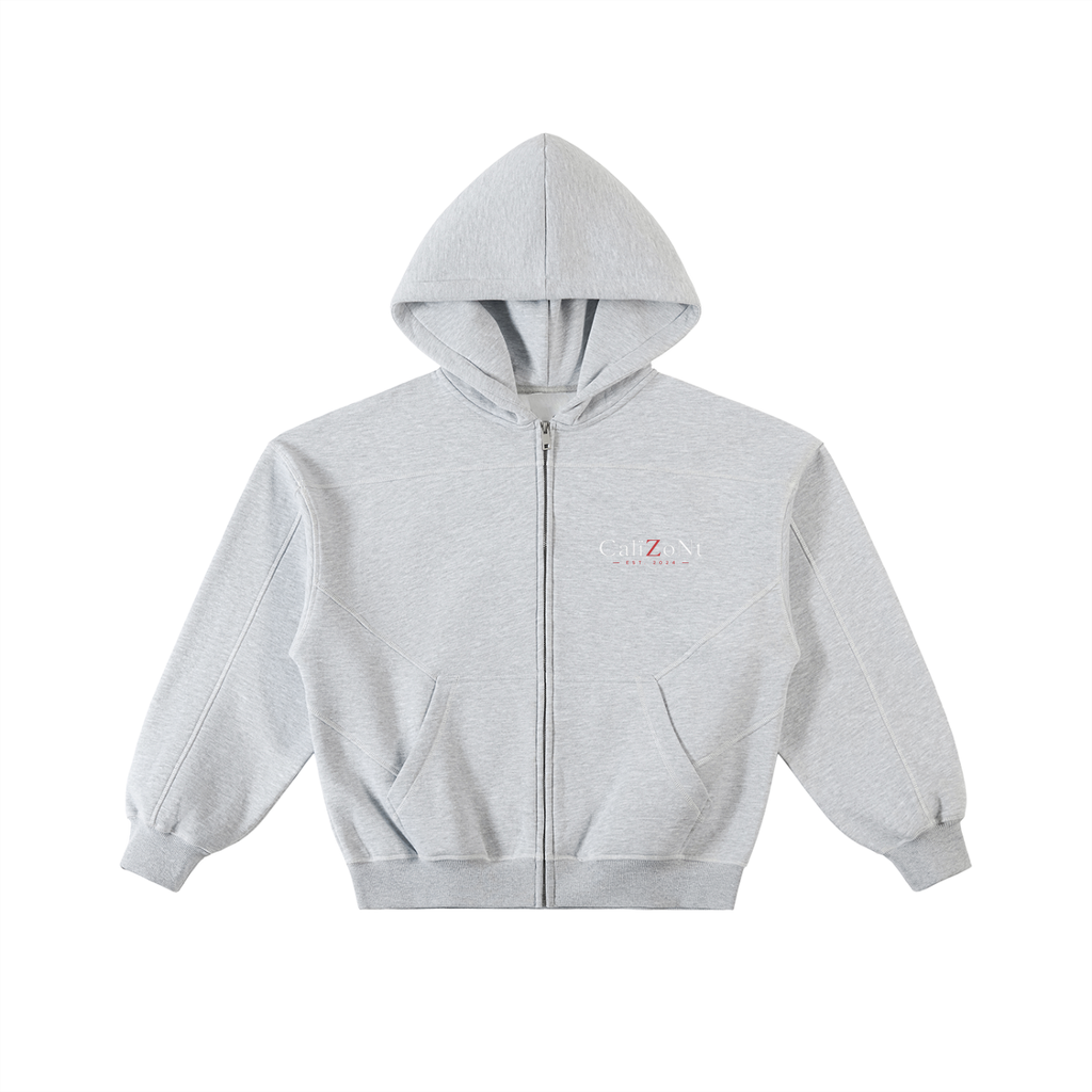 CalïZoNt Contrast-Stitched Boxy Zip Hoodie detail view