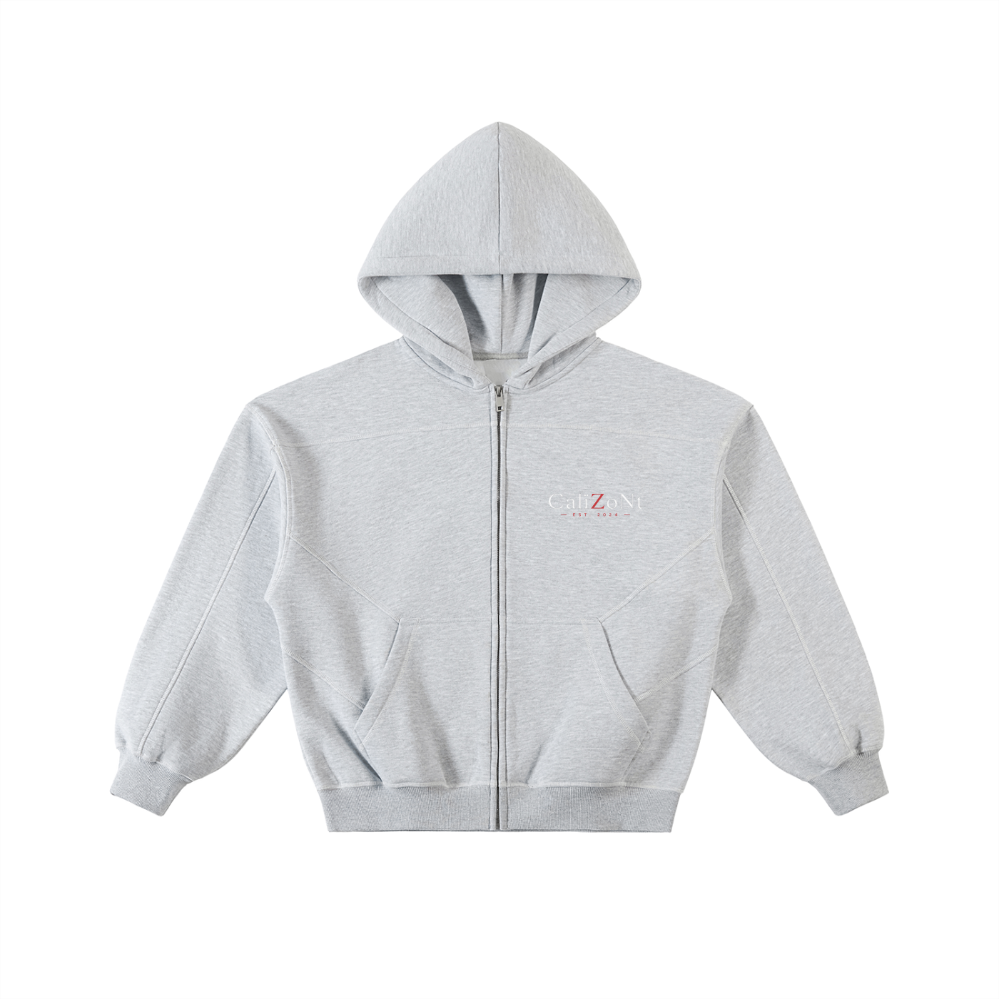 CalïZoNt Contrast-Stitched Boxy Zip Hoodie detail view