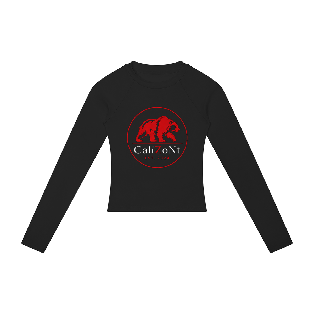 CalïZoNt Women's Slim Raglan Long Sleeve Mono in black, front view