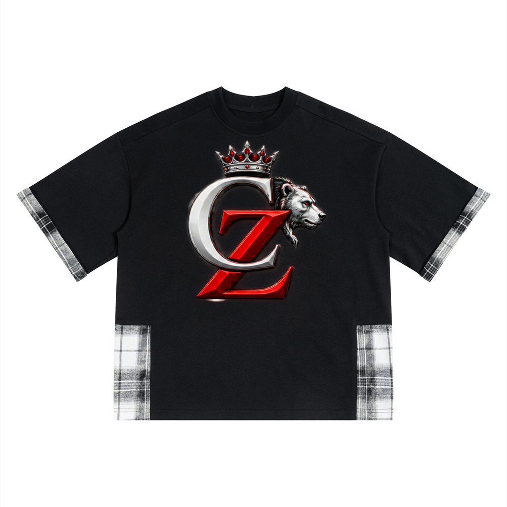 CalïZoNt Plaid Paneled T-Shirt in black, front view