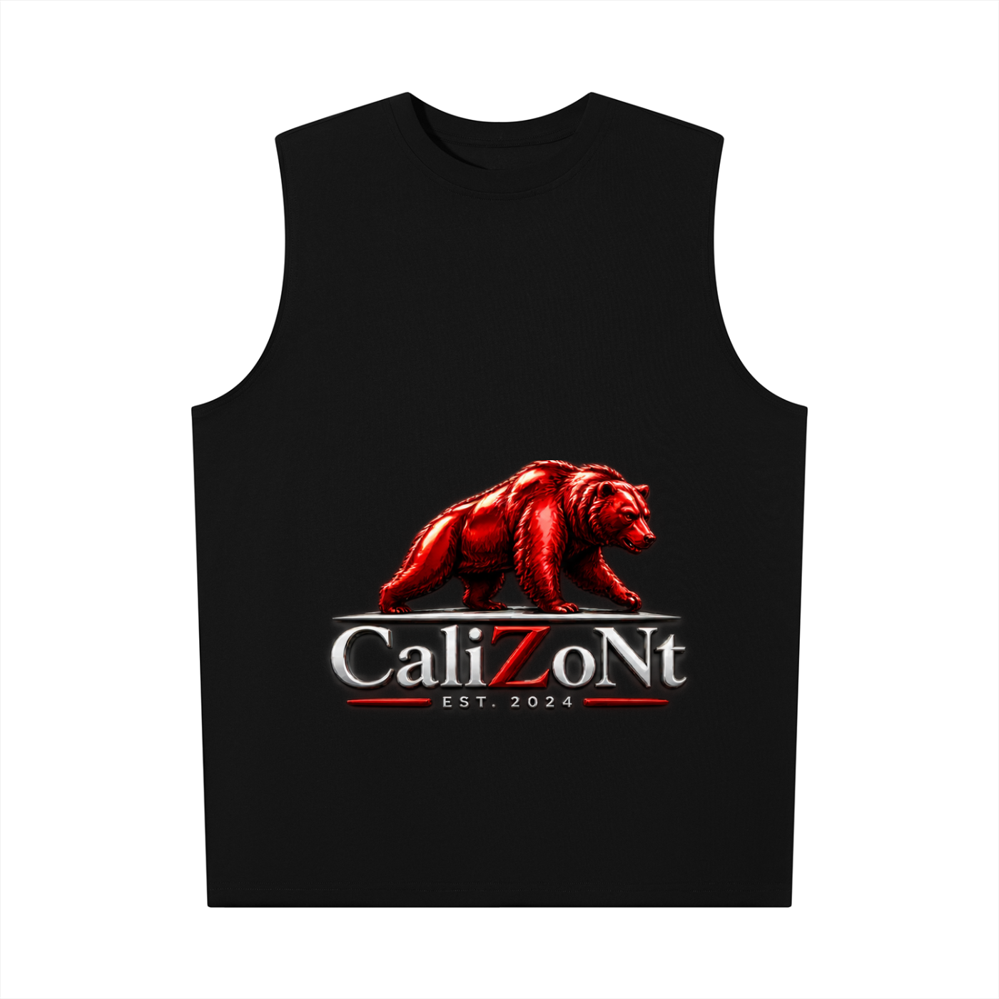 CalïZoNt Men's Oversized Tank Bear in black, front view