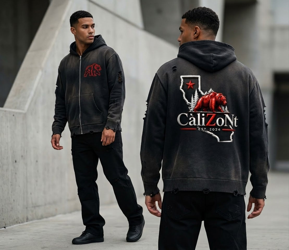 CalïZoNt Distressed Full-Zip Sweater detail view
