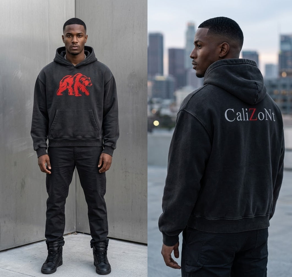 CalïZoNt Vintage Wash Boxy Hoodie Mountain detail view