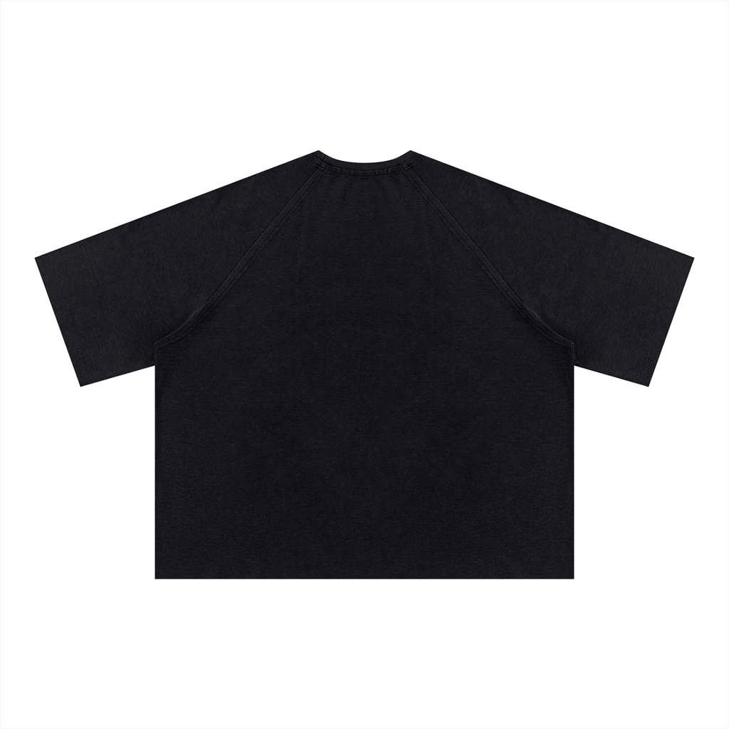CalïZoNt Mineral Wash Boxy Waffle Tee in black, back view