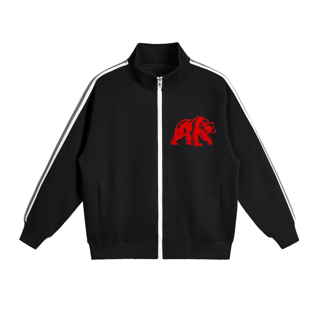 CalïZoNt Contrast Side-Stripe Stand Collar Jacket in black, front view