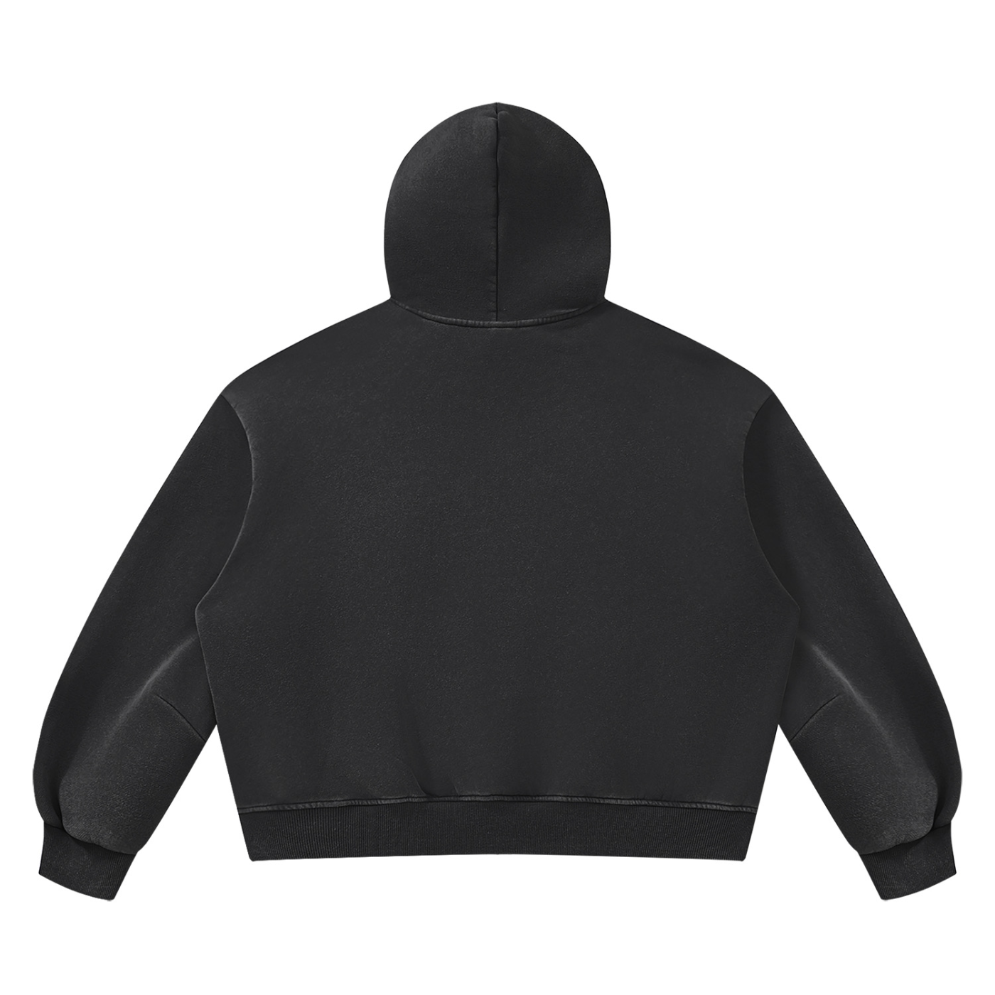 CalïZoNt Vintage Wash Boxy Fleece Hoodie in black, back view
