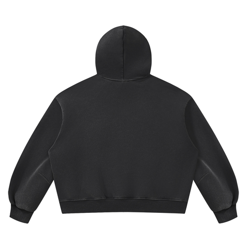 CalïZoNt Vintage Wash Boxy Fleece Hoodie in black, back view