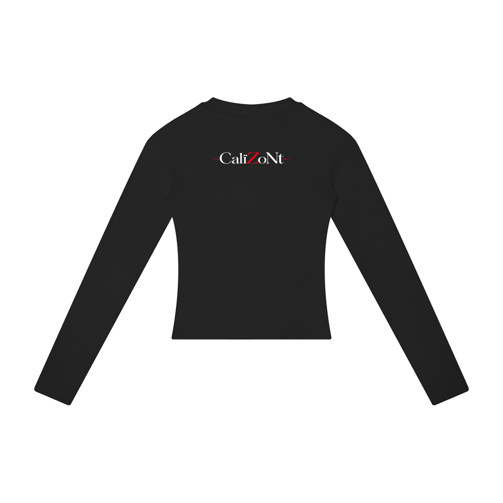 CalïZoNt Women's Slim Raglan Long Sleeve Mono in black, back view