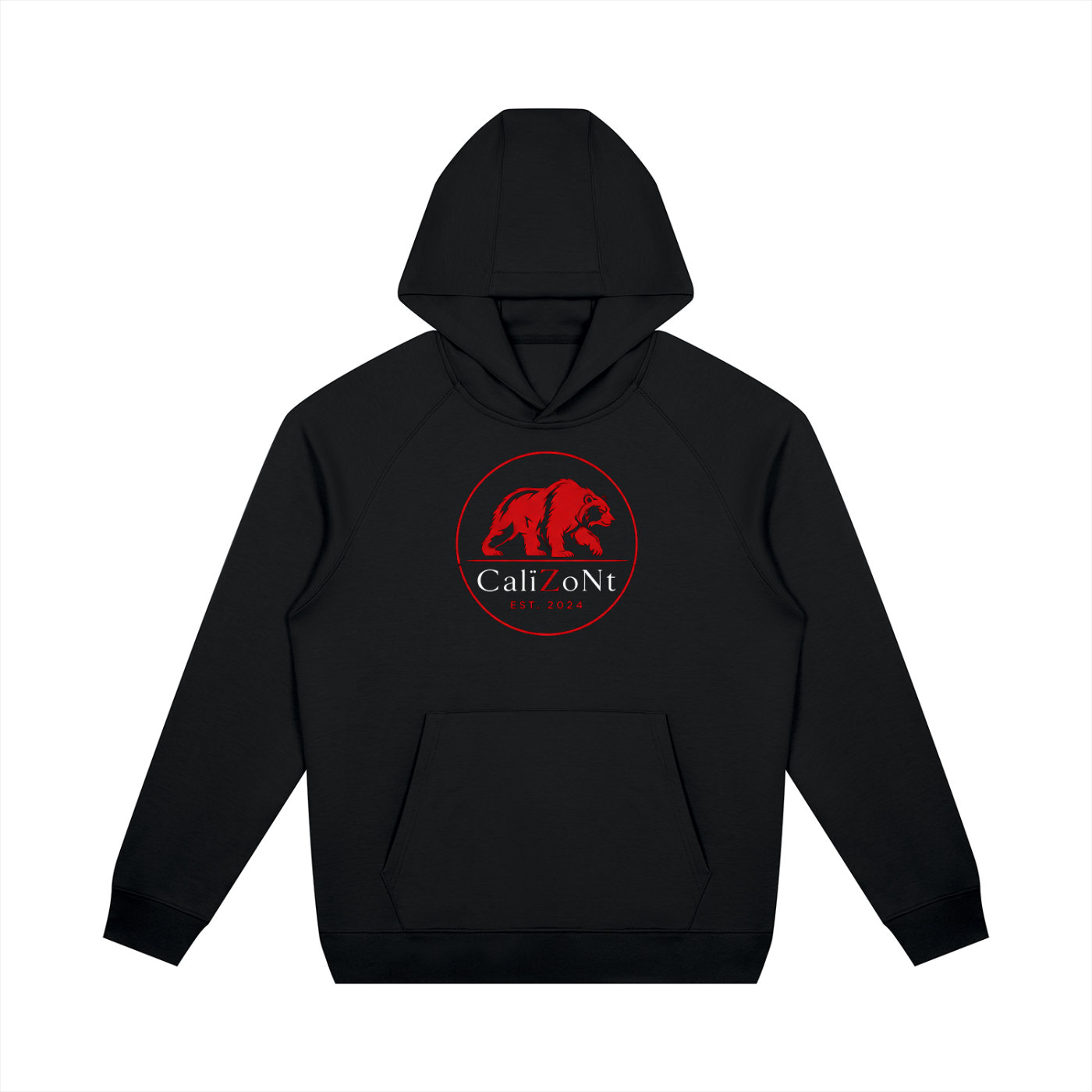 CalïZoNt Oversized Raglan Pullover Hoodie in black, front view