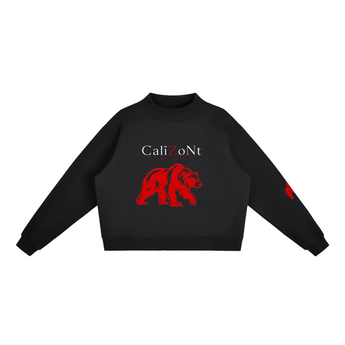 CalïZoNt Mock-Neck Crew Sweatshirt Wordmark in black, front view