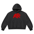 CalïZoNt Vintage Wash Boxy Hoodie Mountain in black, front view