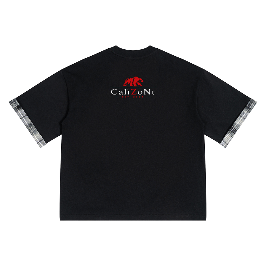 CalïZoNt Plaid Paneled T-Shirt in black, back view