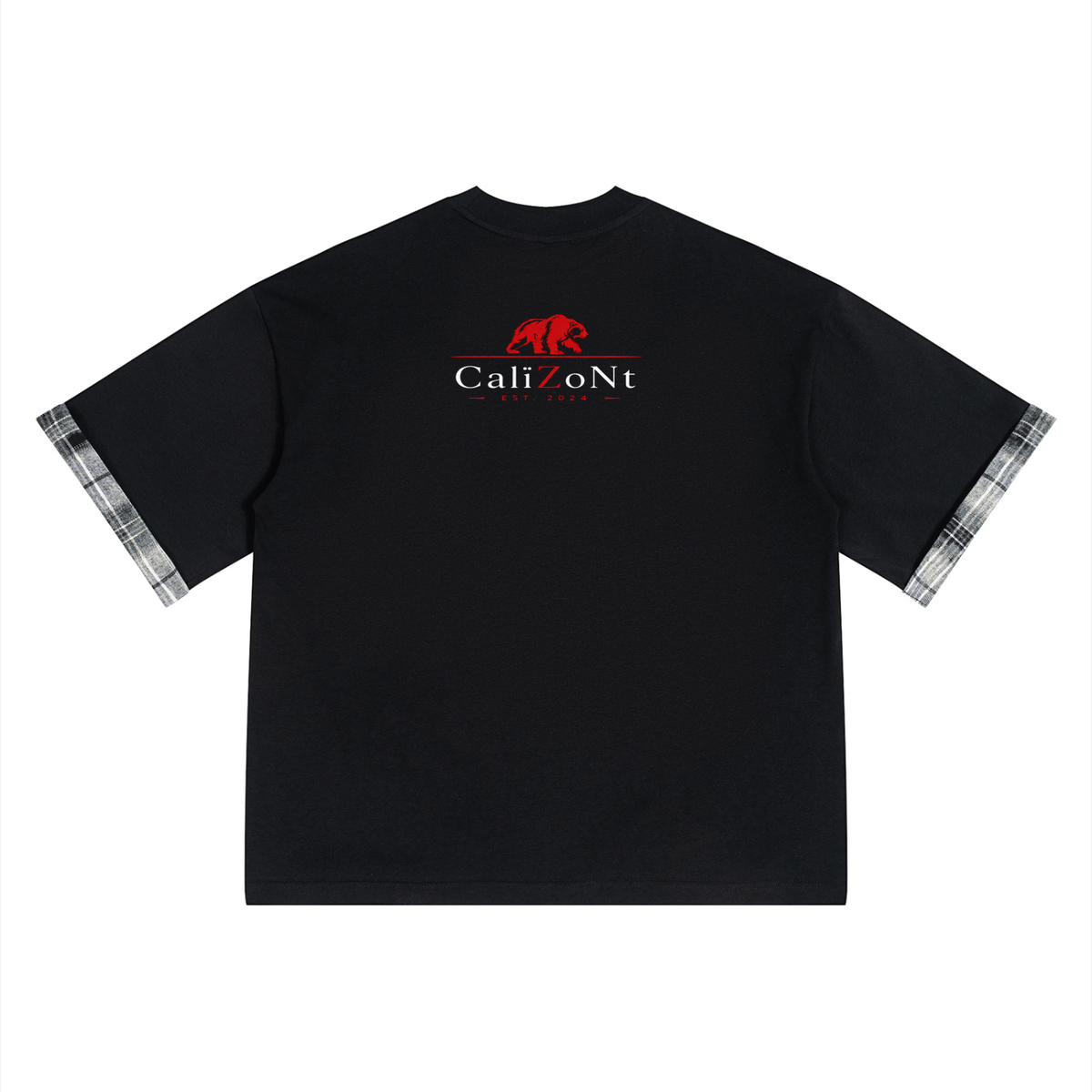 CalïZoNt Plaid Paneled T-Shirt in black, back view