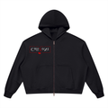 CalïZoNt Vintage Wash Boxy Full-Zip Hoodie in black, front view
